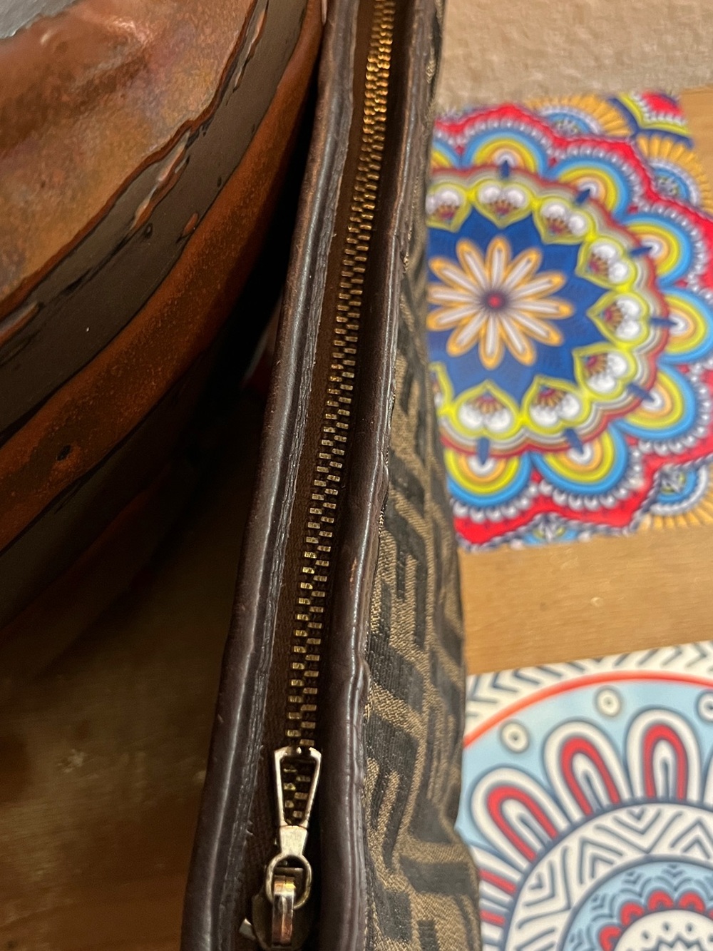 Fendi Brown & Dark Brown FF Logo Small Clutch Vintage 1970-1980 - Picture 6 of 15